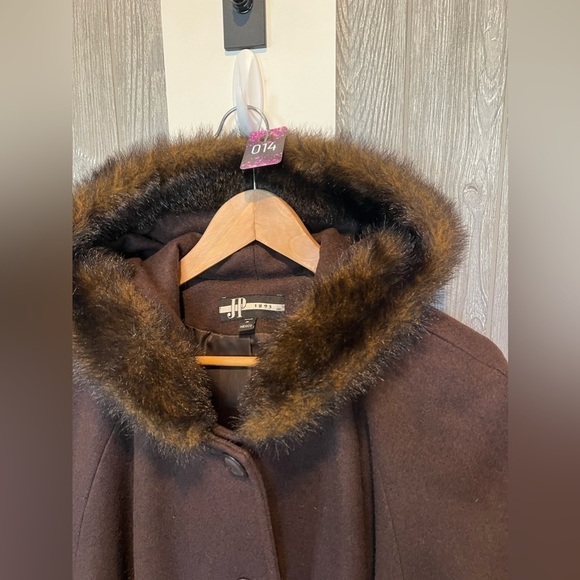 014. JP 1893 Plus Size Women’s Hooded Dress Coat Brown 18WP - Picture 2 of 11